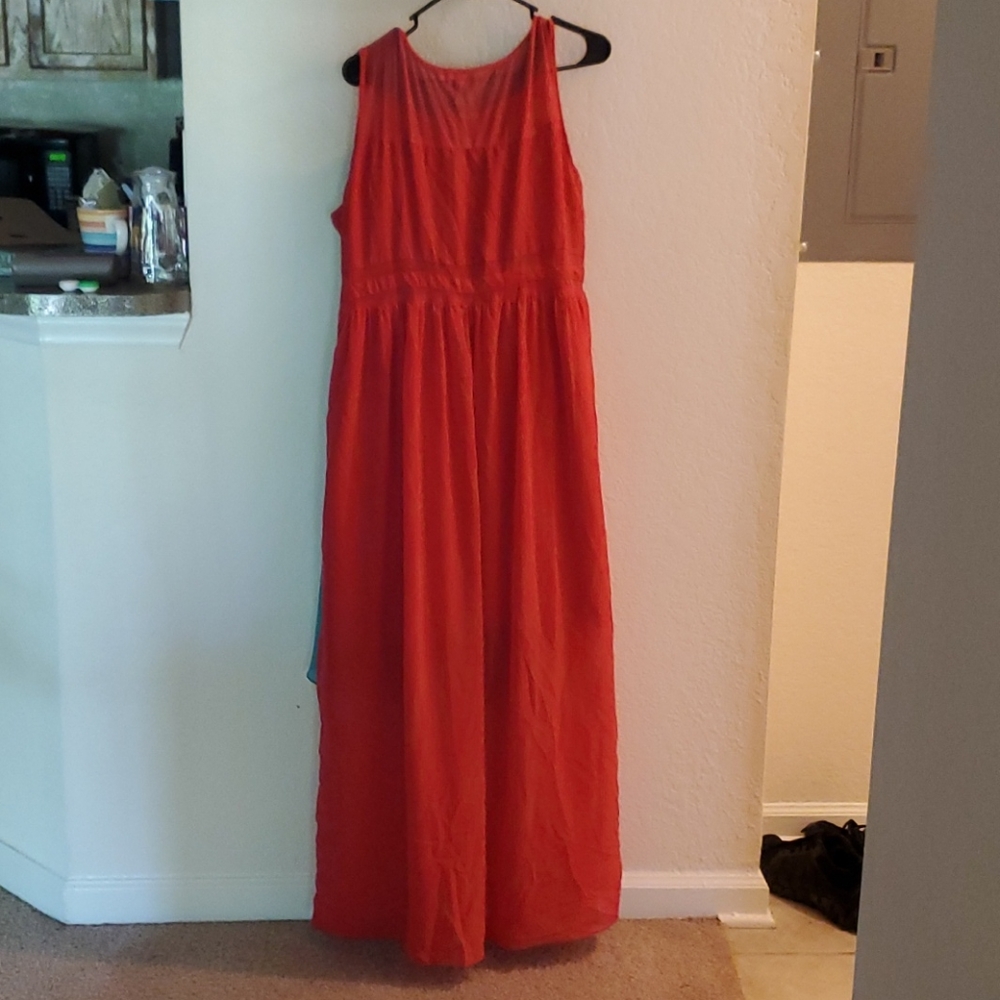 Hot pink illusion neckline maxi